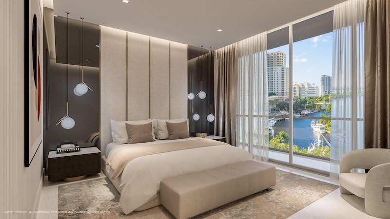 At Sixth&Rio, residents have the exclusive opportunity to elevate their living spaces with the exquisite designs of Steven G. Interiors. Bedroom designed by renowned local design specialist Steven G. Interiors